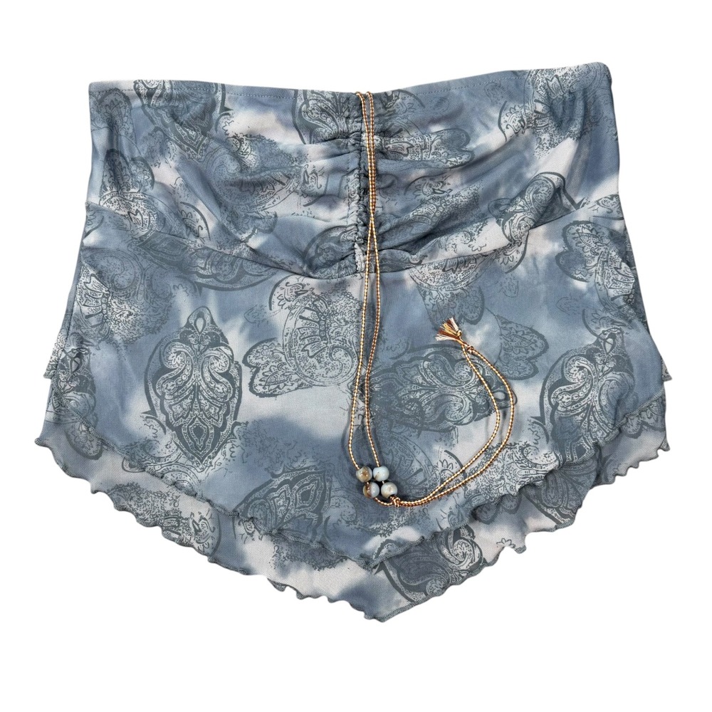 ROMWE Women Paisley Ruched Blue Bandeau Tube Top Size L